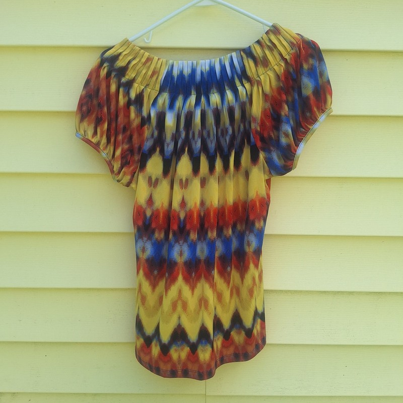 Womens Pleated Pop Over Top Size M Artsy Boho Festival Hippie Fairy Rainbow gallery