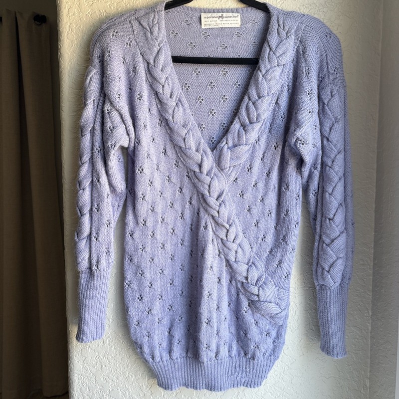Peruvian Connection 100% Alpaca Womens M Purple Surplice Braided Knit Sweater