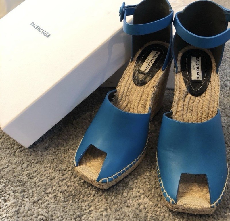 Balenciaga Square Toe Mule Sandals Cobalt Blue High Heel Size EU 37 New