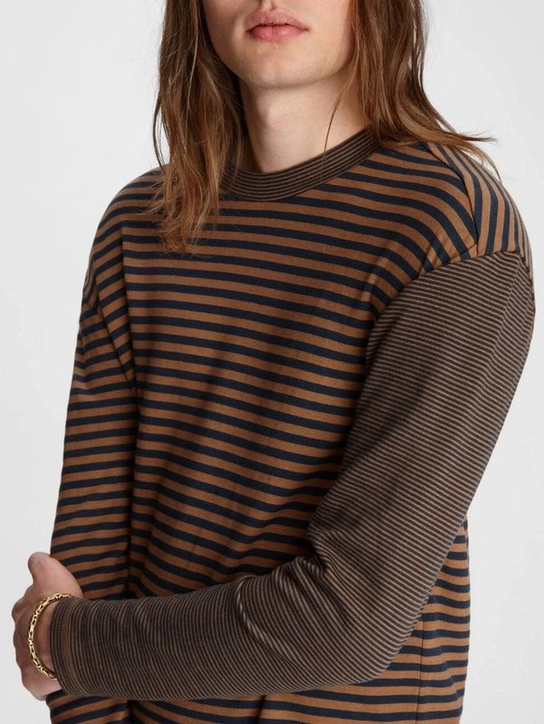 John Varvatos Collection T Shirt Men Medium Desert Sand Striped Crew NWT $225