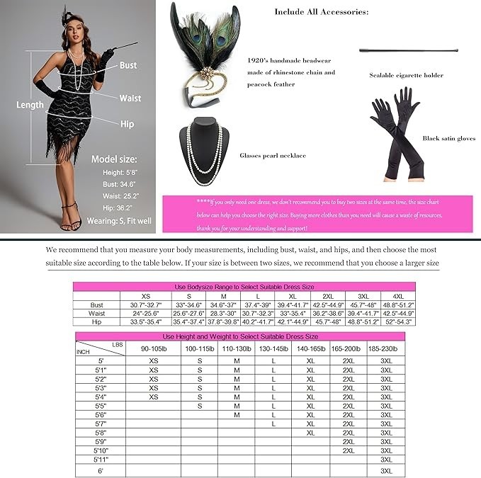 Women's 1920s Flapper Sequin Dress for Great Gatsby Theme Party Dress w Necklace gallery