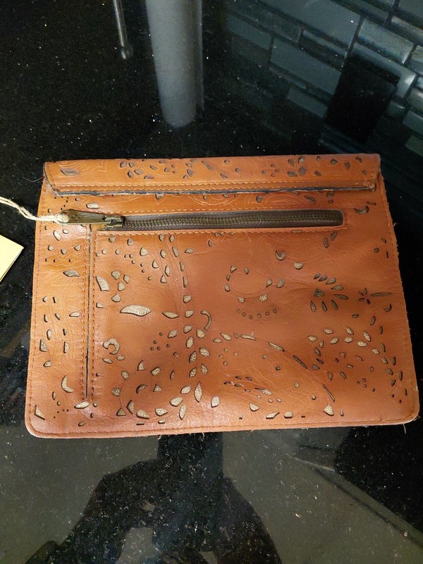 Patricia Nash Brown Leather IPAD Case Clutch Purse Bag Flap Snap gallery
