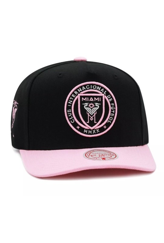 Mitchell & Ness Inter Miami Palm Tree Pro Precurved Snapback Hat – Black/Pink