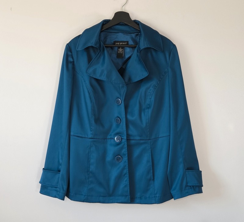 Lane Bryant Teal Blue Short Trench Style Coat Size 16 City Classic