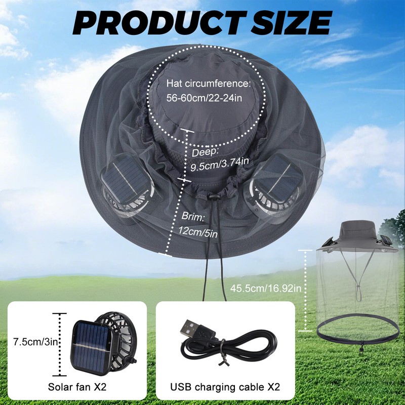Mosquito Net Hat with Solar Fans Wide Brim Insect & Sun Protection Cap Fishing gallery
