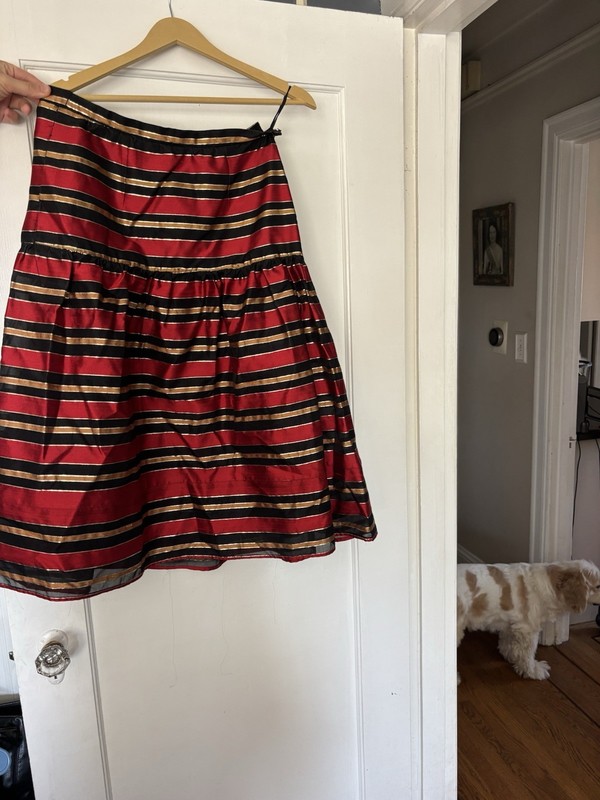 Valentino Boutique Women’s Red Black Beige Striped A-Line Knee Skirt, Italy gallery