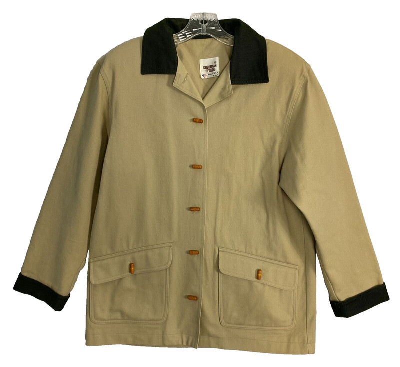 VTG Suburban Petites Chore Coat Womens 10 P Beige Button Up Jacket Corduroy
