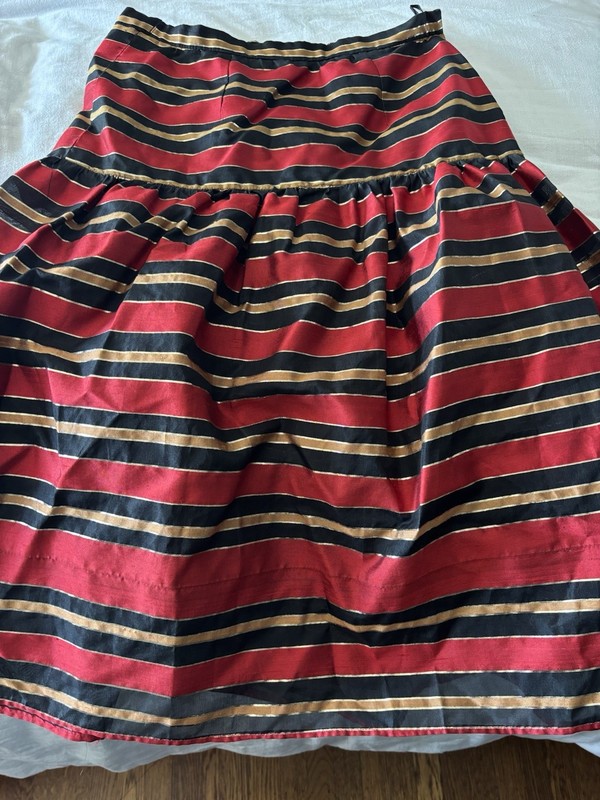 Valentino Boutique Women’s Red Black Beige Striped A-Line Knee Skirt, Italy gallery