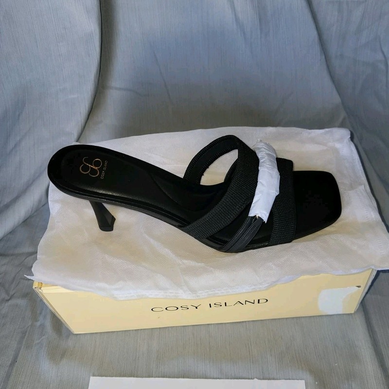 Cosy Island Women’s Black Synthetic Solid Square Toe Mule Strap Slip On US 10