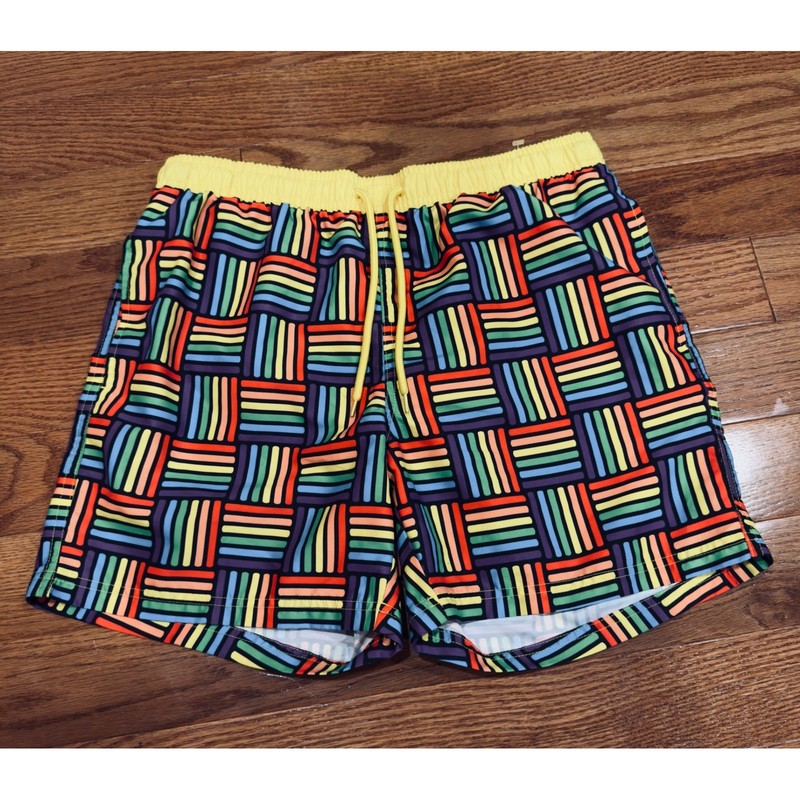 Way to Celebrate Pride Mens Rainbow Geometric Swim Trunks Medium 32-34