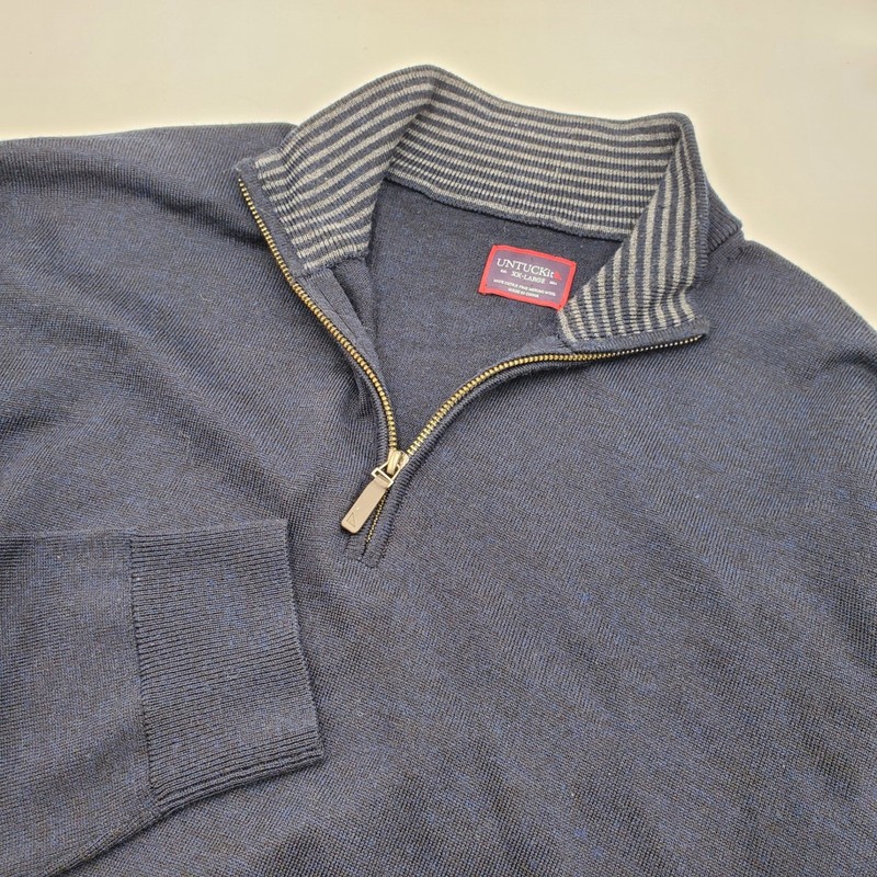 UNTUCKit Mens XX-Large Navy Blue 100% Extra Fine Merino Wool Quarter Zip Sweater