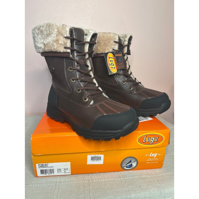 Lugz Women’s Tambora 6 Inch Boot Red-Brown Black Cream Size 8 M Faux Fur