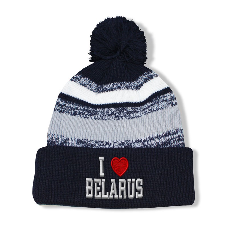 Vintage Pom Pom Beanie I Love Belarus Winter Hats Skull Cap Hat for Men & Women