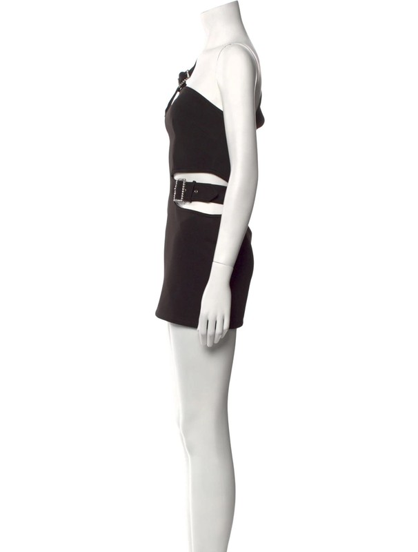 AREA NYC Black Crystal Buckle One Shoulder Cutout Mini Dress Size XS gallery