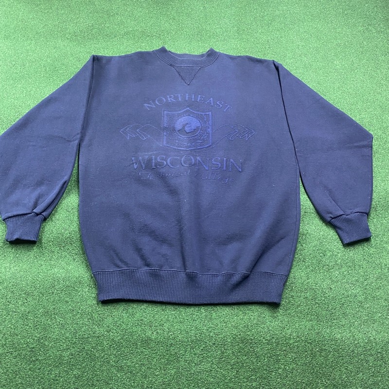 Vintage Northeast Wisconsin Sweatshirt Mens L Blue 90S Technical College Sweater