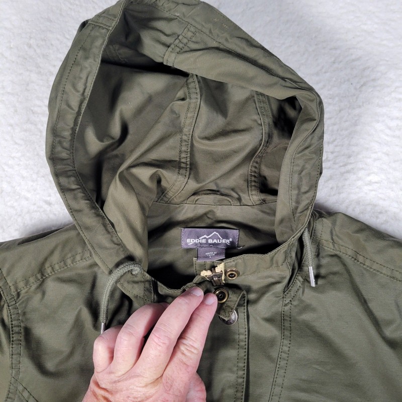 Eddie Bauer Field Jacket Mens Large Olive Green Hooded Utility Military Coat gallery