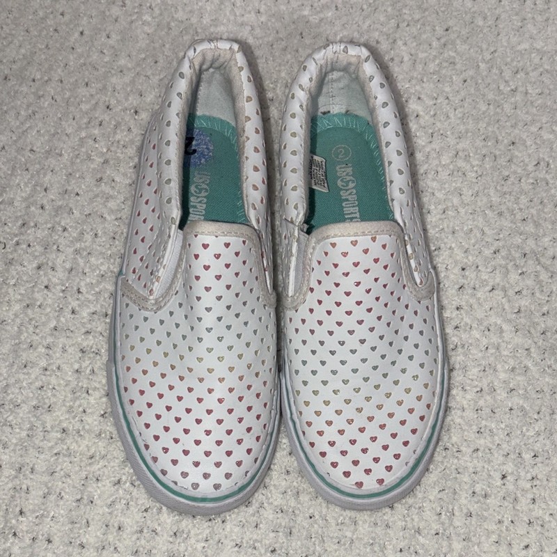 US Sports Unisex Kids 2 White Multicolor Hearts Slip-On Faux Leather Low Top