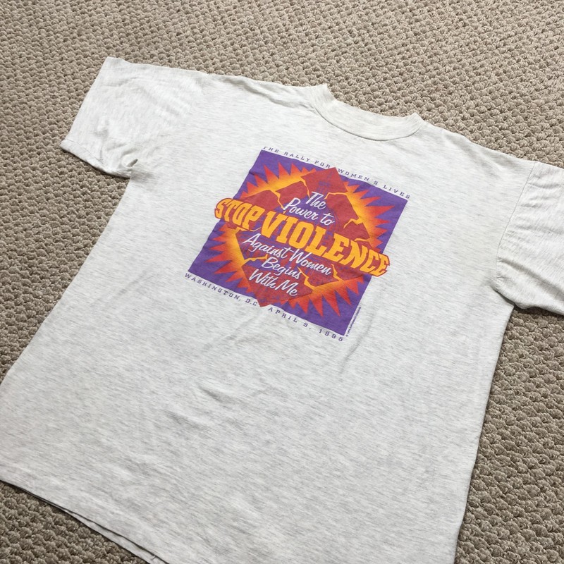 Vintage 90s T-Shirt Mens Large Gray Stop Violence Against Women Rally 1995 Tee