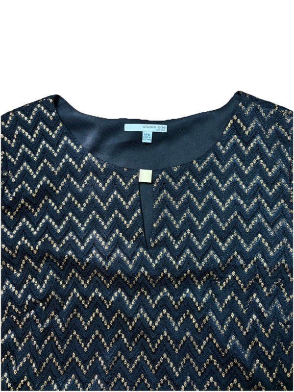Black Gold Mini Chevron Subtle Classy Shift Dress Studio 1 Womens Size 18W EUC! gallery