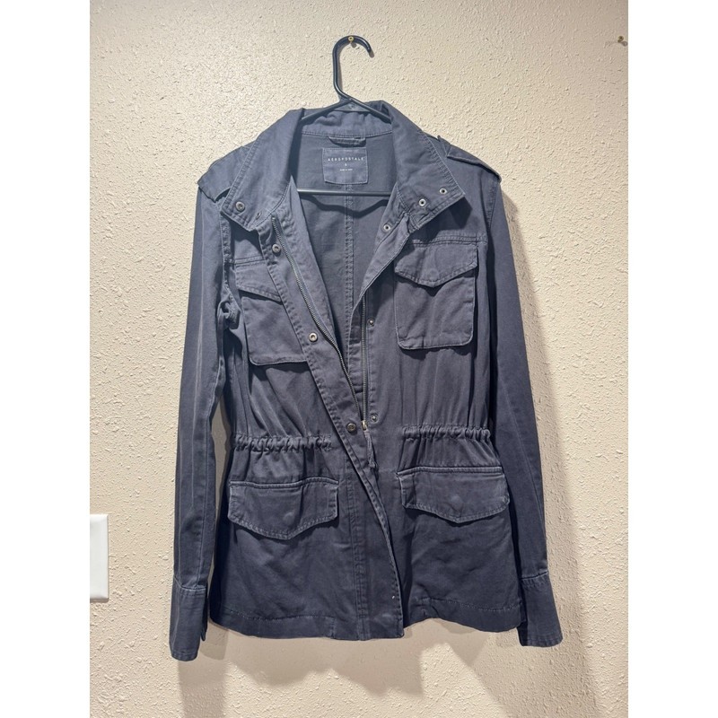 Aeropostale Womens Military Utility Jacket Black Drawstring Waist Small
