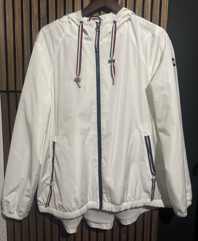 Tommy Hilfiger Men’s White Hooded Windbreaker Jacket Zip Front Logo Size L