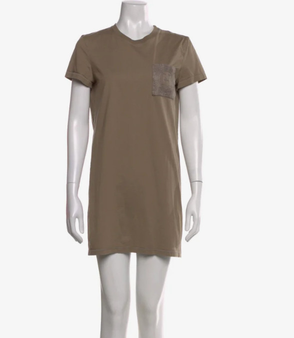 Hermes Embroidered Pocket Dress Gris Etoupe Size 42 / US 10 NEW w/ TAGS!