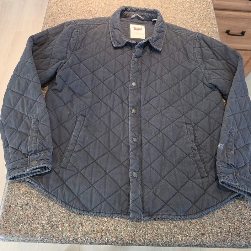 Vtg Levi’s Jacket Mens Sz L Blue Quilted Trucker Work Chore Full Zip & Snap Coat