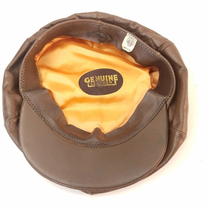 Vintage United Hatters Cabbie Newsboy Hat Cap Lambskin Leather Brown USA Medium gallery