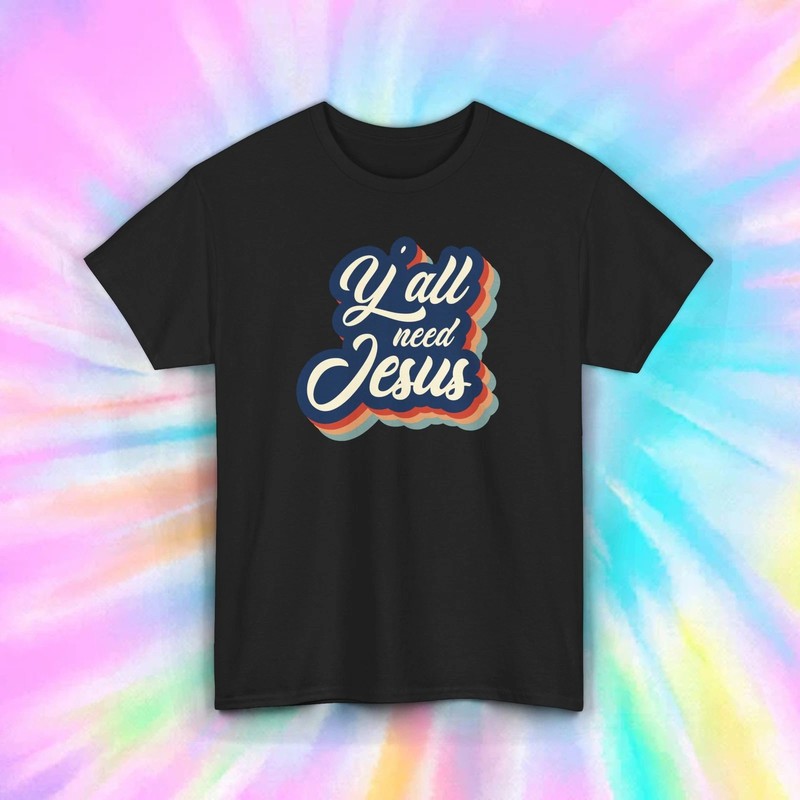 All Need Jesus Retro Faith Inspirational Christian Black T-Shirt