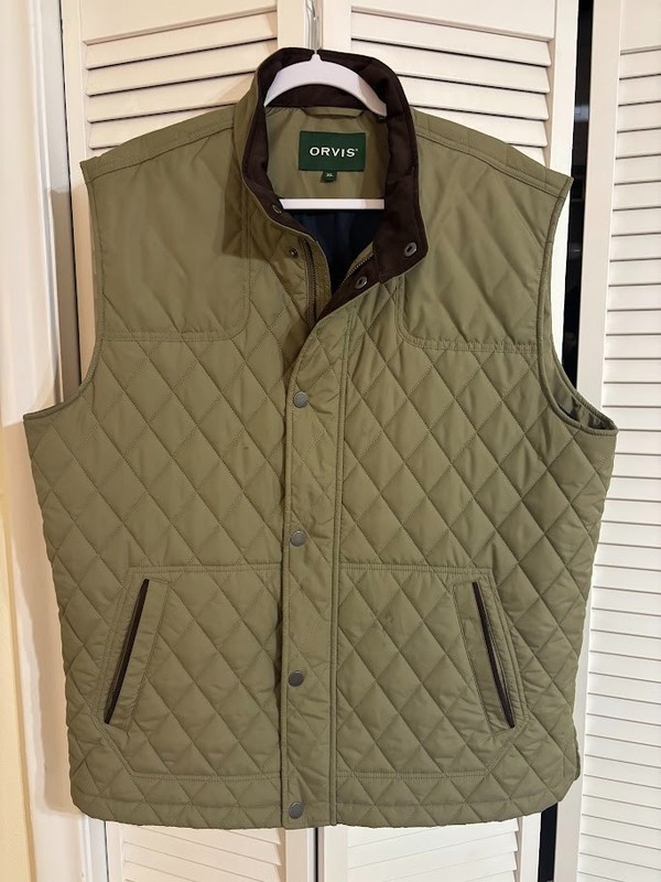 Orvis Men’s Route 7 Quilted Vest Snap Front Light Olive Lined Full Zip XL