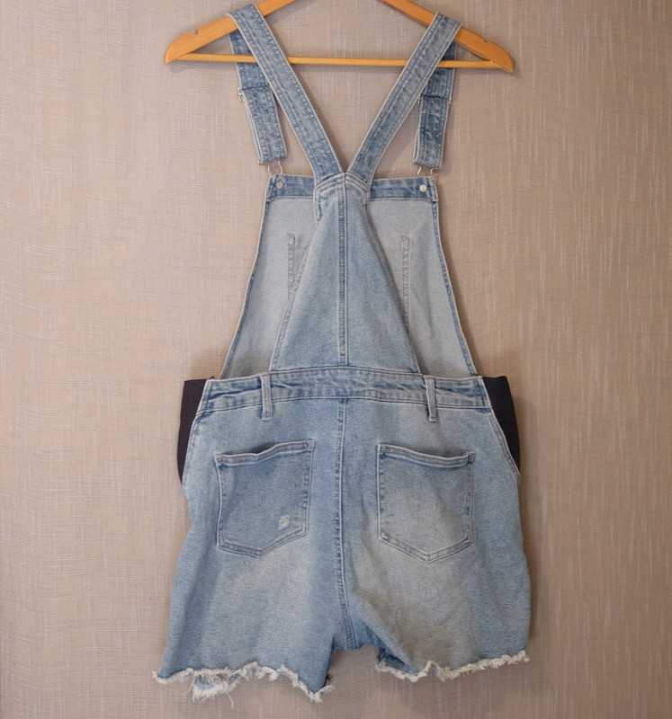 Savi Parker Bib Shortalls Overalls Distressed Stretch Sides Womens L #A1-69 gallery