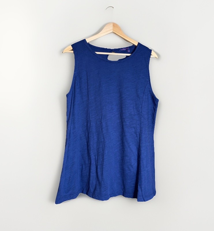 Fresh Produce A-Line Blue Tank Top Size L Keyhole Back Made in USA Cotton