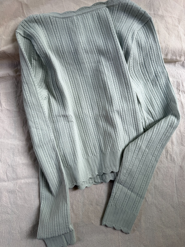 LoveShackFancy Martti Stretch Pointelle Cardigan in Eau De Nil gallery