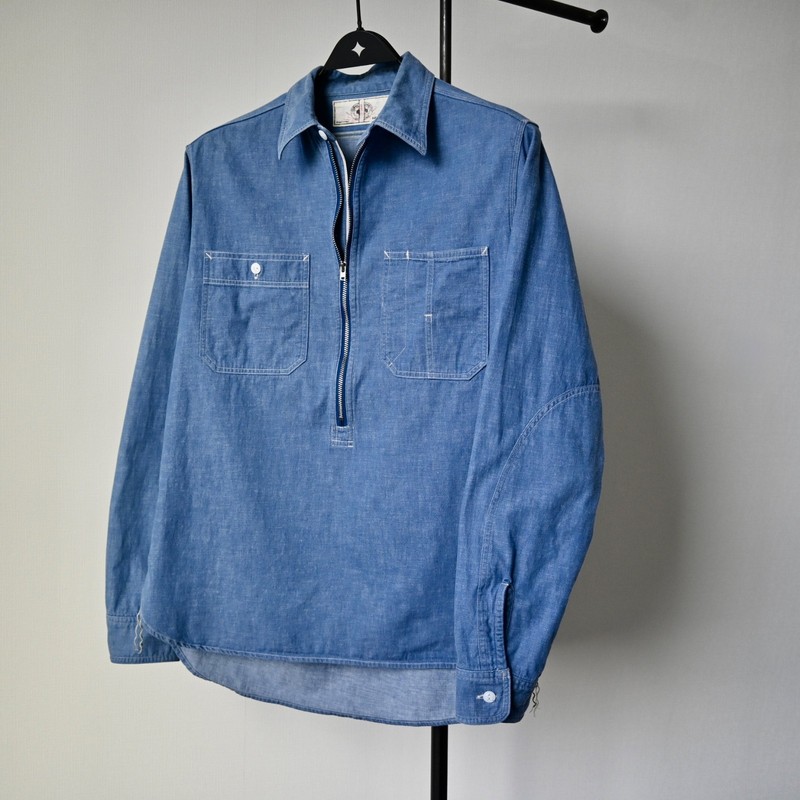 2000s BEAMS Plus x Sunny Sports half-zip denim work shirt, made in Japan, 38