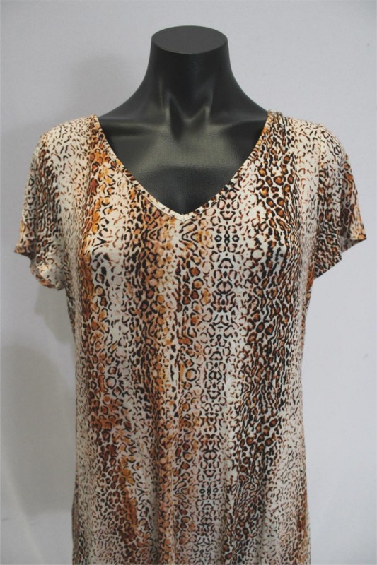C Est. 1946 Women's Short Sleeve Back Cutout Leopard Print Dress AC2 Brown Large gallery