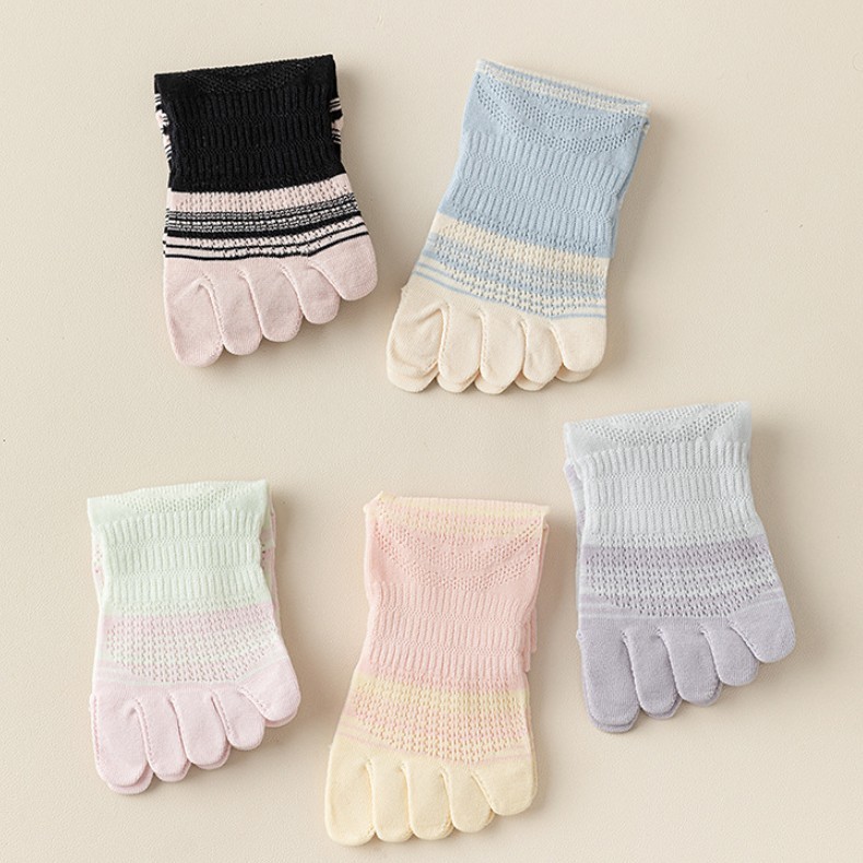 5Pack Women Five Finger Toe Socks Crew Sport Colors Mesh Casual Calf Striped 5-9 gallery
