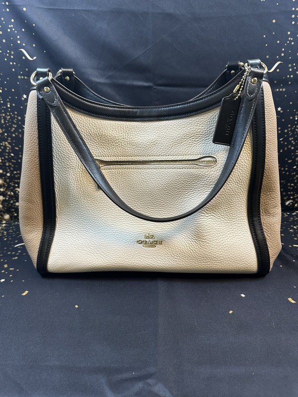 Coach Kristy Shoulder Satchel Leather Bag in Colorblock Chalk Taupe Multi Gold