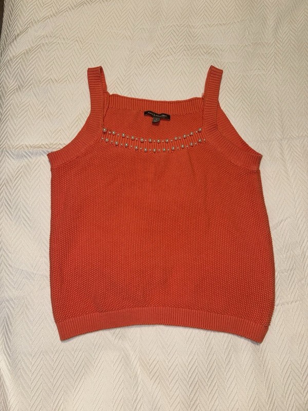 Kate & Mallory Orange Knit Top with Pearl Embellishing Size Large