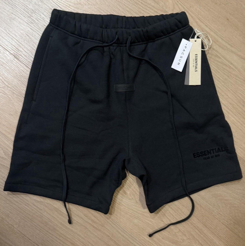 Essentials Men’s Black Sweat Shorts Pockets Drawstring Elastic Waist Logo