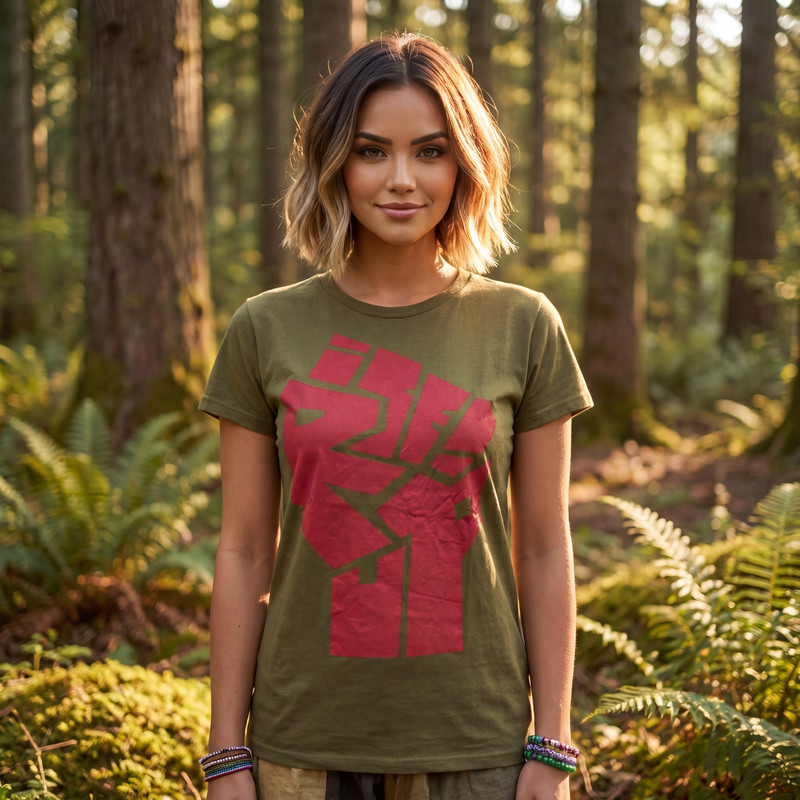 Rise Up! Fist Painted Tee: 100% Organic Cotton T Shirt for Women: XS