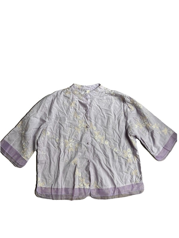 Vintage Lavender Embroidered Floral Blouse Cottagecore Fairycore Button Top Y2K