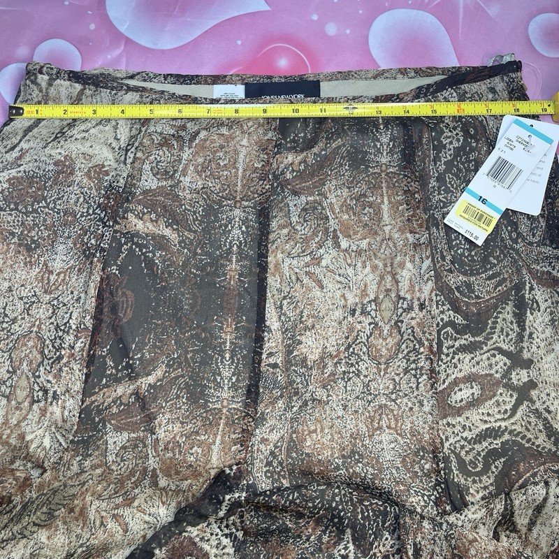 Jones New York Women’s Size 16 Brown Paisley 100% silk Lined A-Line Knee Skirt gallery