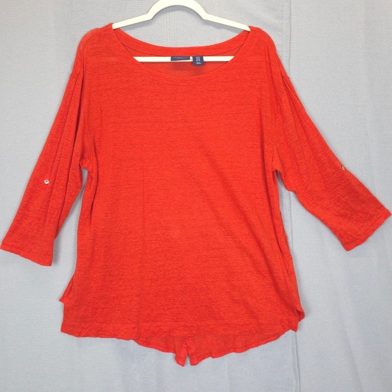 Katharine Wayatt Linen Top Women XL Roll Tab Sleeve Button Detail Burnt Orange