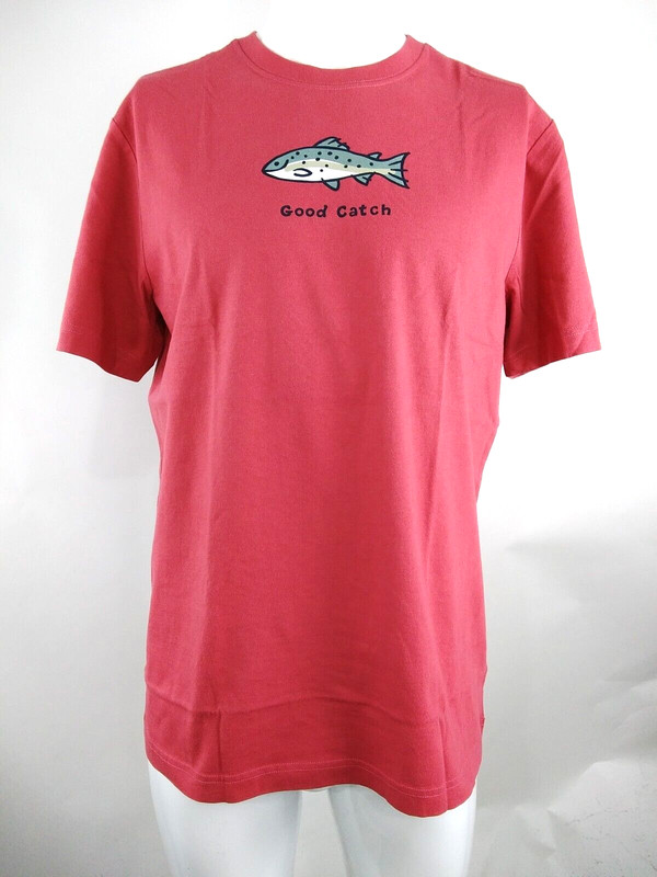 Life is Good Men Short Sleeve Vintage Crusher Tee Good Catch Red Medium 68368