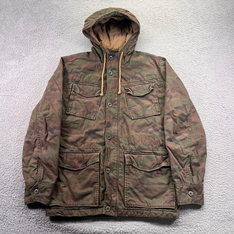 American Eagle Field Jacket Men Small Military Camo Hooded Quilted Lined Utility