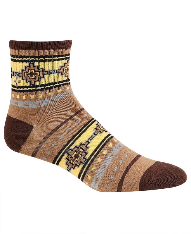 Sun + Stone Men’s 1-Pair Half Calf Quarter Socks, Brown Aztec, Shoe Size 7-12