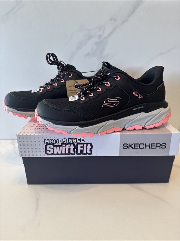 Skechers Size 10 Hiker Hands Free Swift Fit Women’s Shoes Black/Pink Slip-On New