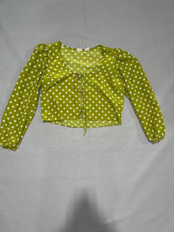 Levi’s Embry Tie Peasant Blouse Top Womens Large Olive Green Mini Floral Cropped