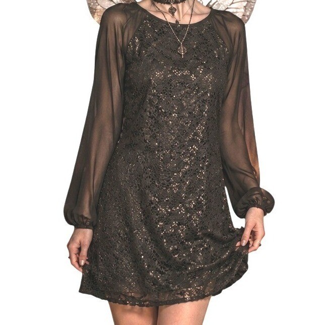 Liliana Black Lace Lined Sheer Sleeves Dress Sz 4 LBD Fairygoth Cocktail Party
