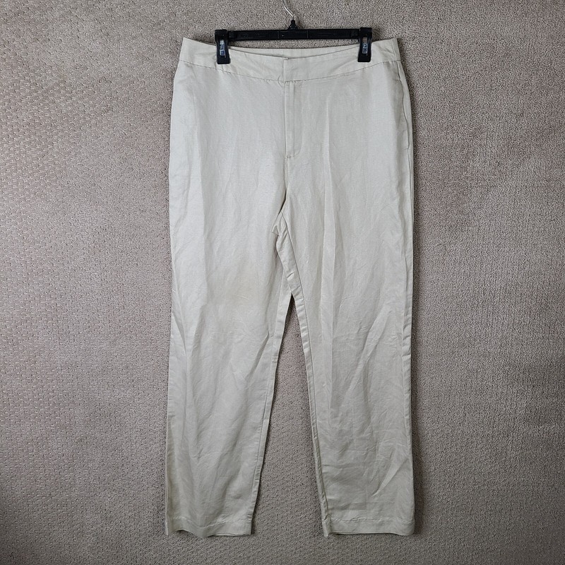 Est 1946 Pants Womens 14 Beige High Rise Linen Blend Flat Front Business Casual